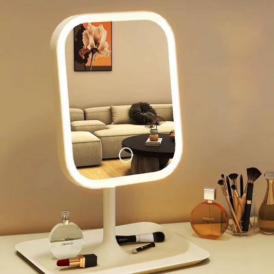 Modern vanity mirror, portable 3-color LED light makeup mirror, touch mirror, women's bedroom dressing mirror.