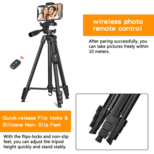 60-inch/152cm camera tripod with travel bag, mobile phone tripod with remote control, professional portable aluminum alloy stand.