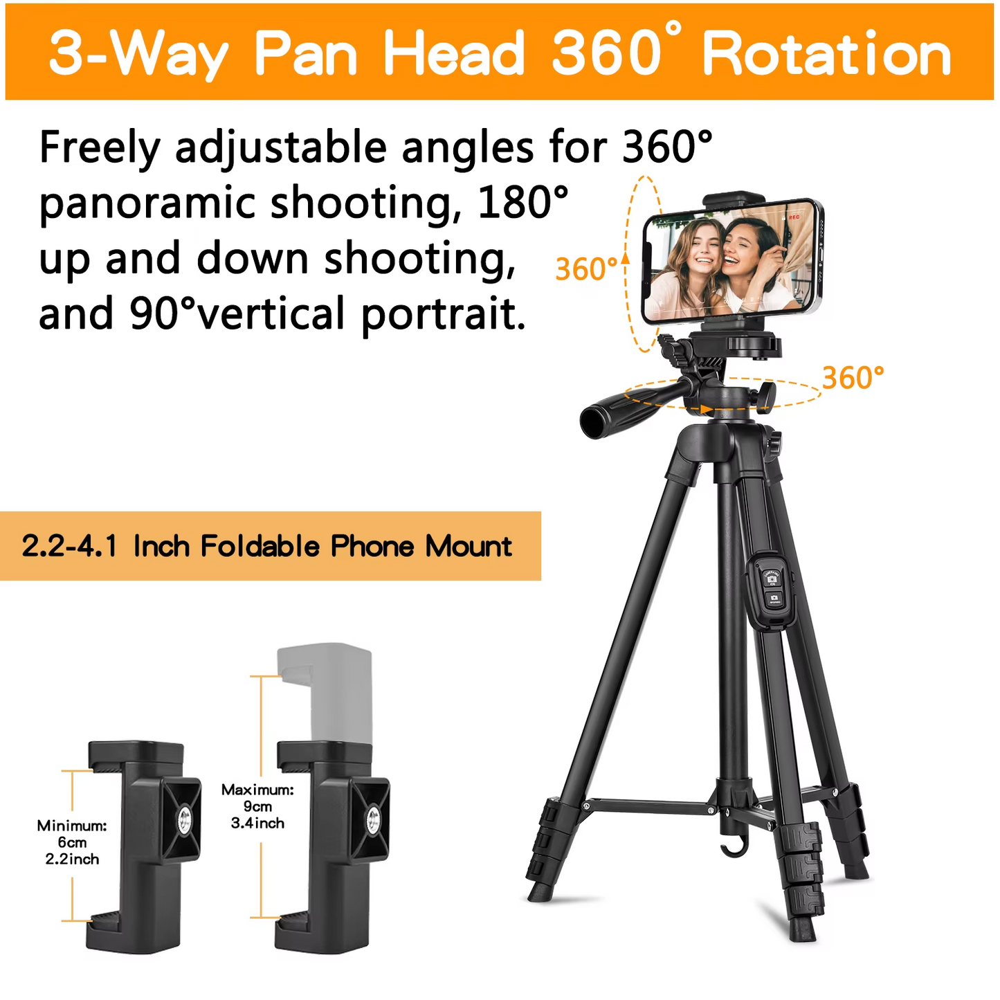 60-inch/152cm camera tripod with travel bag, mobile phone tripod with remote control, professional portable aluminum alloy stand.