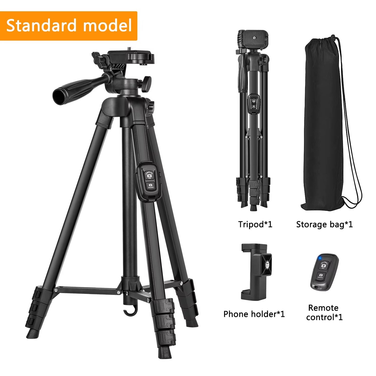 60-inch/152cm camera tripod with travel bag, mobile phone tripod with remote control, professional portable aluminum alloy stand.
