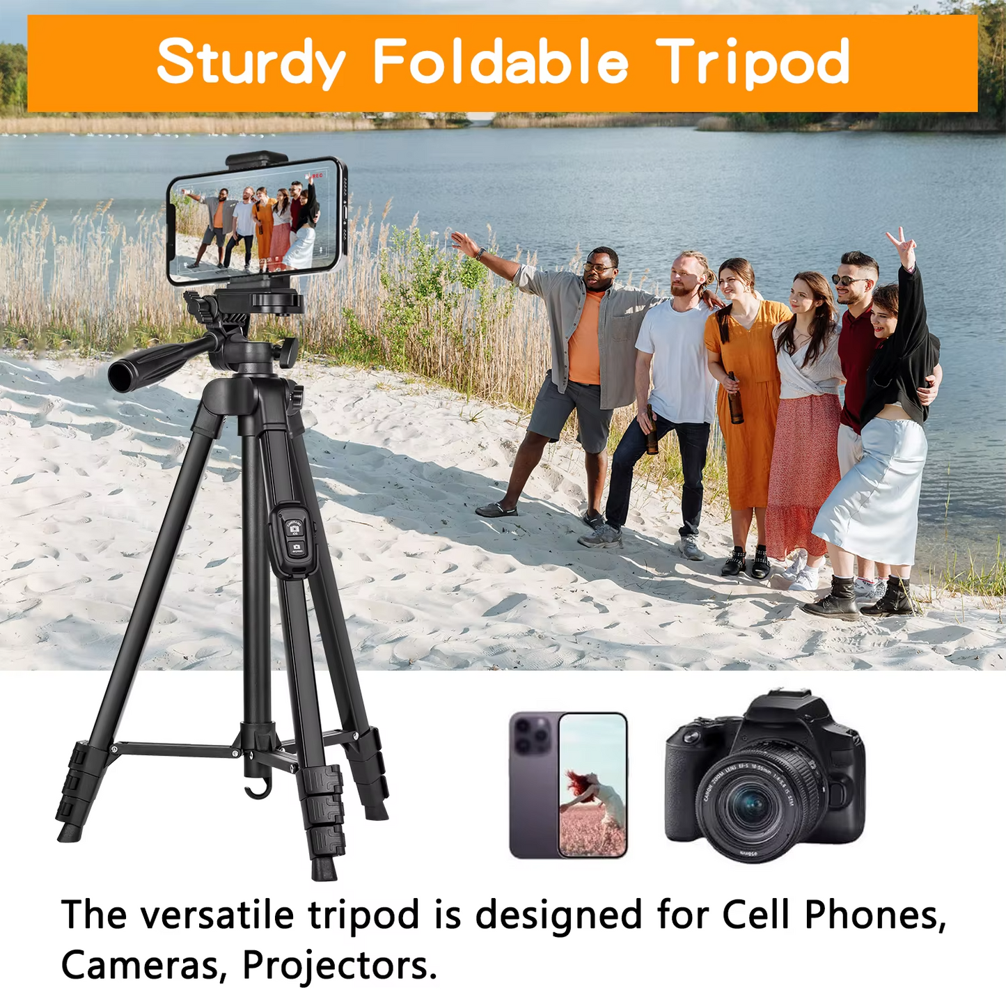 60-inch/152cm camera tripod with travel bag, mobile phone tripod with remote control, professional portable aluminum alloy stand.
